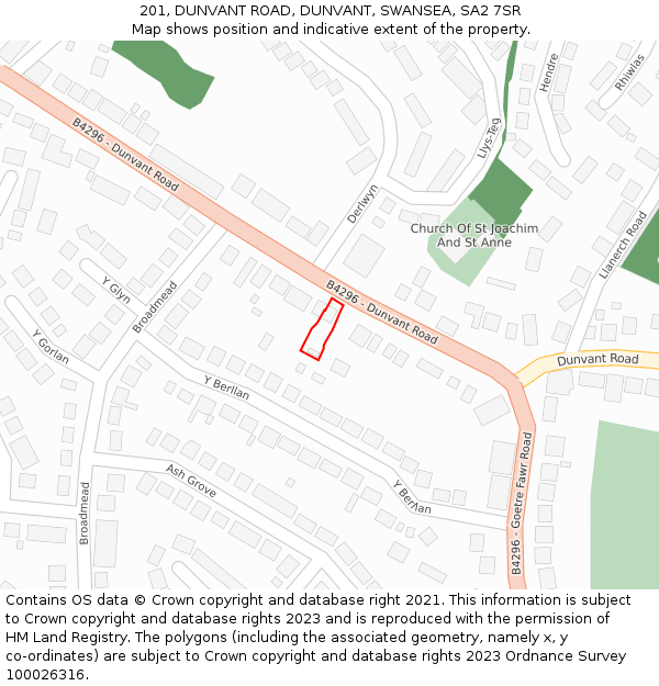 201, DUNVANT ROAD, DUNVANT, SWANSEA, SA2 7SR: Location map and indicative extent of plot