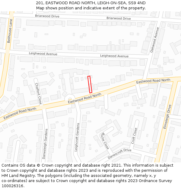 201, EASTWOOD ROAD NORTH, LEIGH-ON-SEA, SS9 4ND: Location map and indicative extent of plot