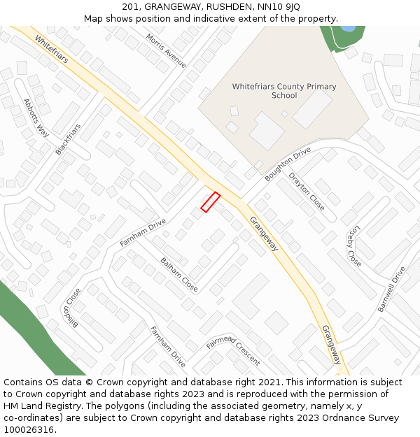 201, GRANGEWAY, RUSHDEN, NN10 9JQ: Location map and indicative extent of plot