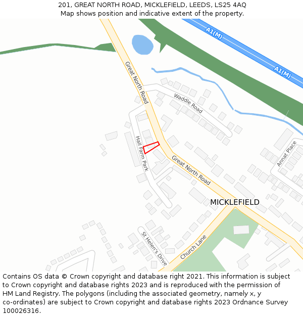 201, GREAT NORTH ROAD, MICKLEFIELD, LEEDS, LS25 4AQ: Location map and indicative extent of plot