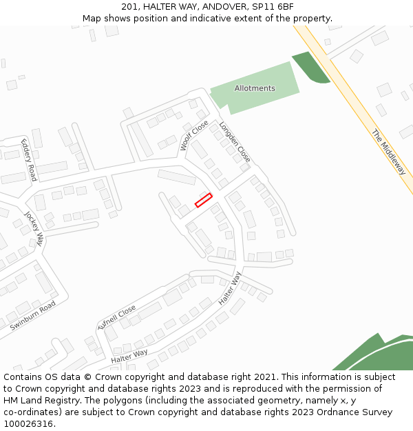 201, HALTER WAY, ANDOVER, SP11 6BF: Location map and indicative extent of plot