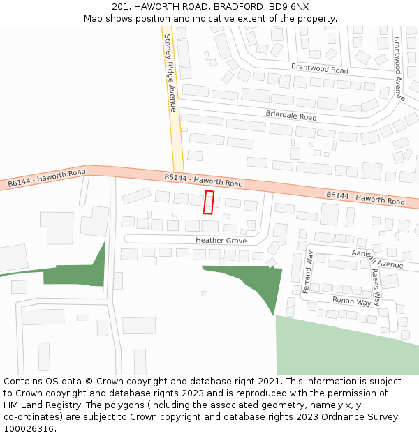 201, HAWORTH ROAD, BRADFORD, BD9 6NX: Location map and indicative extent of plot