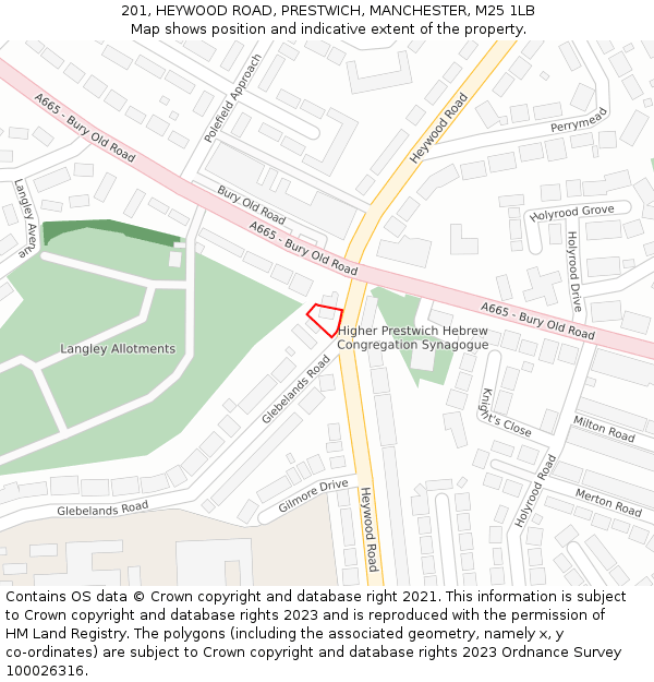 201, HEYWOOD ROAD, PRESTWICH, MANCHESTER, M25 1LB: Location map and indicative extent of plot