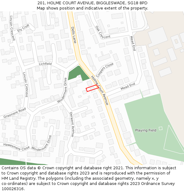 201, HOLME COURT AVENUE, BIGGLESWADE, SG18 8PD: Location map and indicative extent of plot