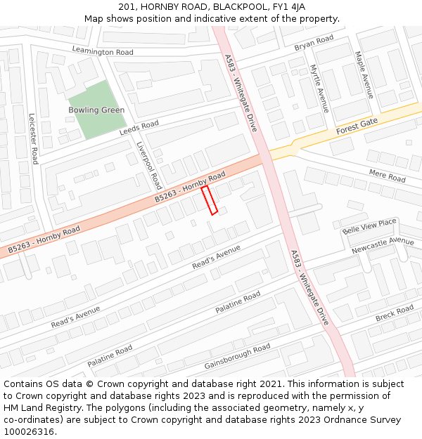 201, HORNBY ROAD, BLACKPOOL, FY1 4JA: Location map and indicative extent of plot