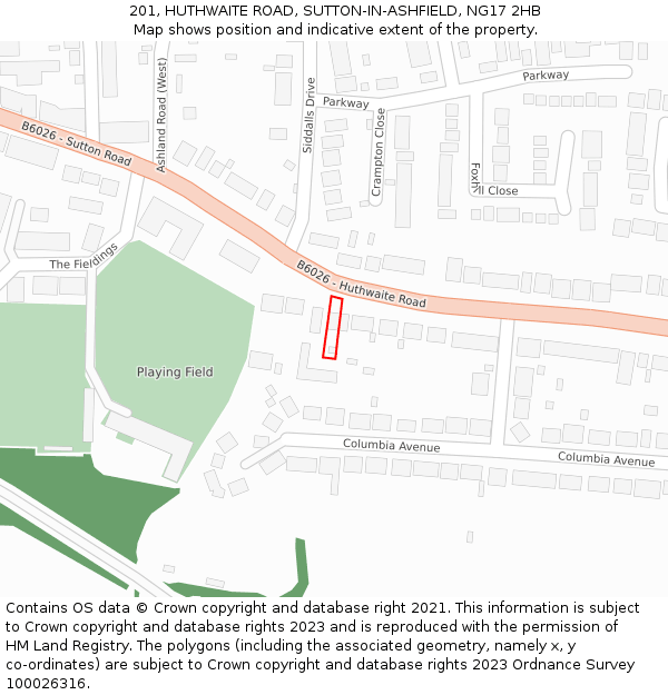 201, HUTHWAITE ROAD, SUTTON-IN-ASHFIELD, NG17 2HB: Location map and indicative extent of plot