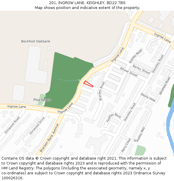 201, INGROW LANE, KEIGHLEY, BD22 7BS: Location map and indicative extent of plot