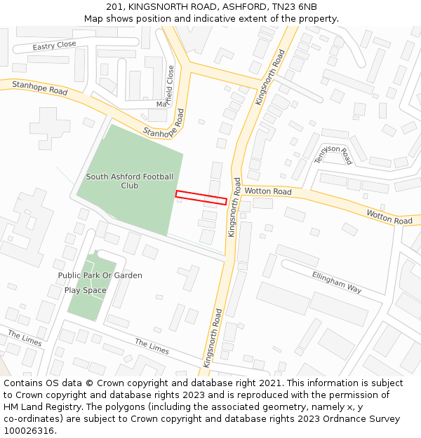 201, KINGSNORTH ROAD, ASHFORD, TN23 6NB: Location map and indicative extent of plot