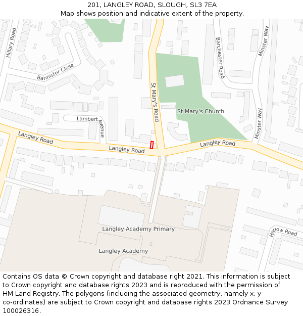 201, LANGLEY ROAD, SLOUGH, SL3 7EA: Location map and indicative extent of plot