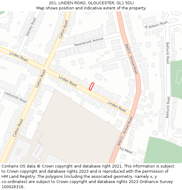 201, LINDEN ROAD, GLOUCESTER, GL1 5DU: Location map and indicative extent of plot