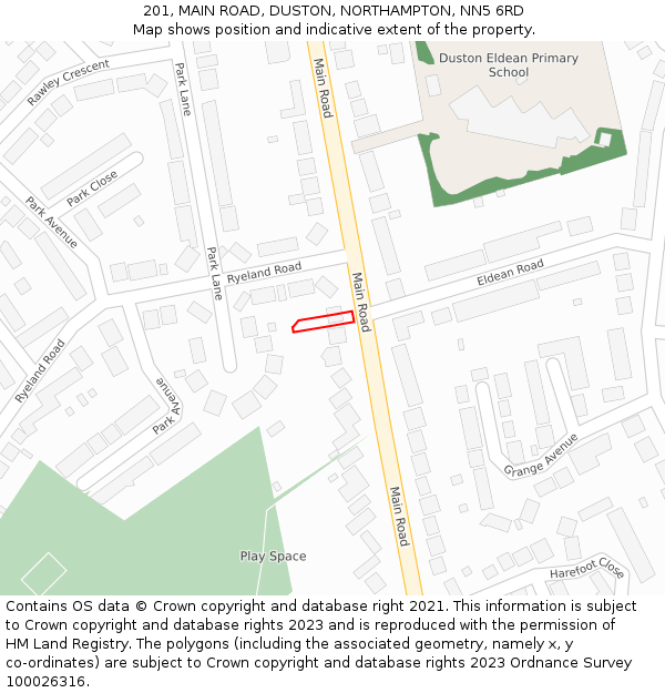 201, MAIN ROAD, DUSTON, NORTHAMPTON, NN5 6RD: Location map and indicative extent of plot