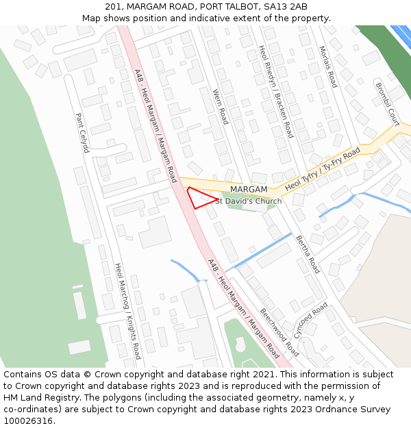 201, MARGAM ROAD, PORT TALBOT, SA13 2AB: Location map and indicative extent of plot