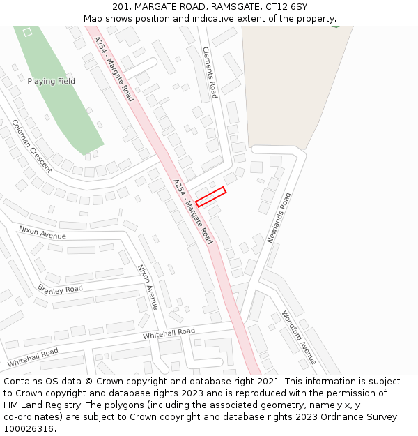 201, MARGATE ROAD, RAMSGATE, CT12 6SY: Location map and indicative extent of plot