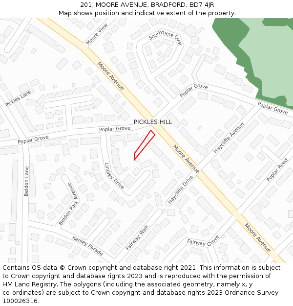 201, MOORE AVENUE, BRADFORD, BD7 4JR: Location map and indicative extent of plot