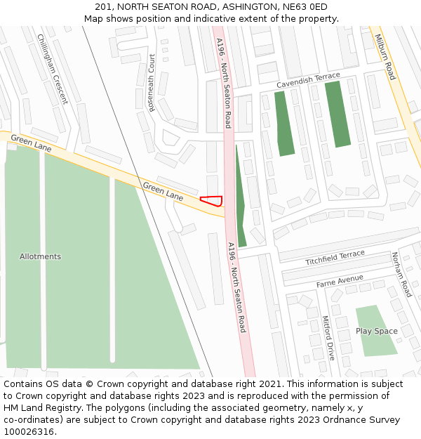 201, NORTH SEATON ROAD, ASHINGTON, NE63 0ED: Location map and indicative extent of plot