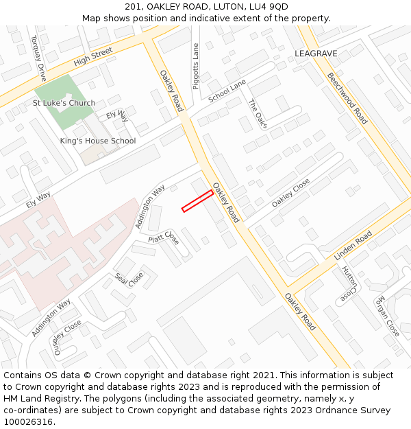 201, OAKLEY ROAD, LUTON, LU4 9QD: Location map and indicative extent of plot