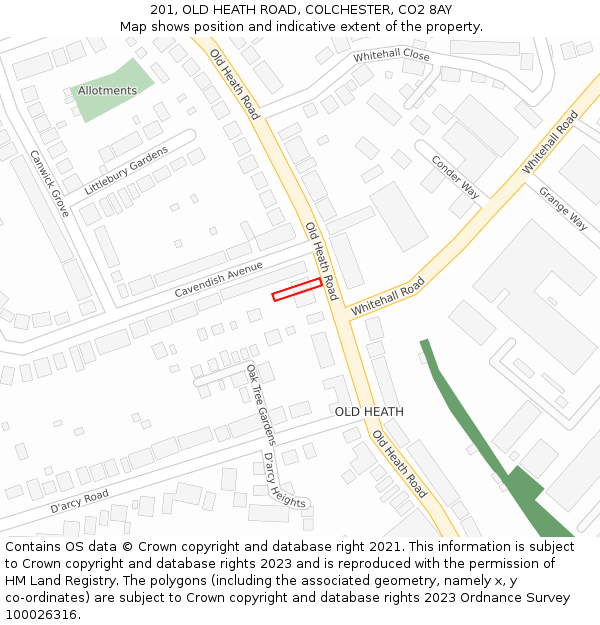 201, OLD HEATH ROAD, COLCHESTER, CO2 8AY: Location map and indicative extent of plot