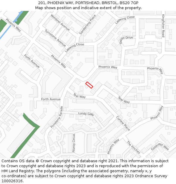 201, PHOENIX WAY, PORTISHEAD, BRISTOL, BS20 7GP: Location map and indicative extent of plot