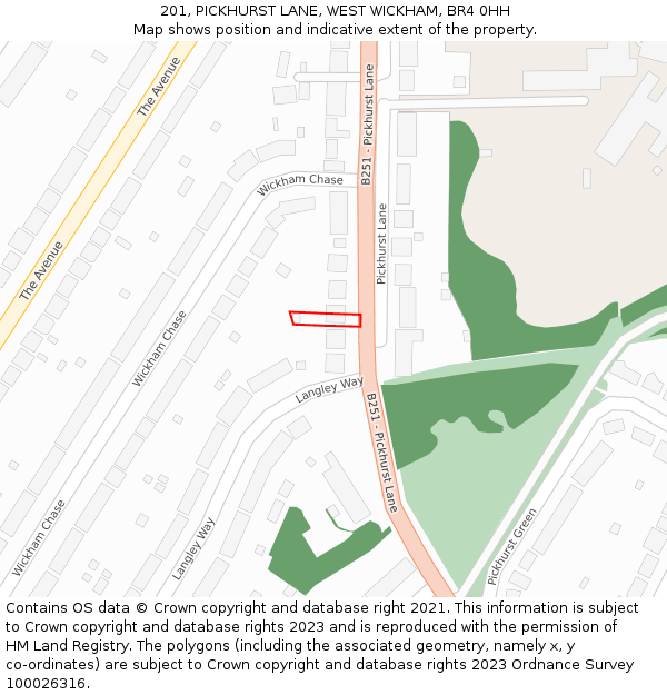 201, PICKHURST LANE, WEST WICKHAM, BR4 0HH: Location map and indicative extent of plot