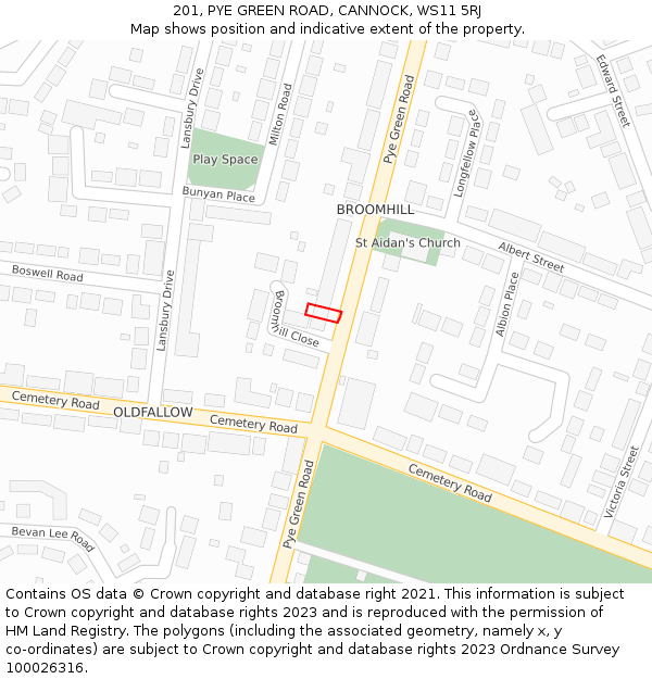 201, PYE GREEN ROAD, CANNOCK, WS11 5RJ: Location map and indicative extent of plot