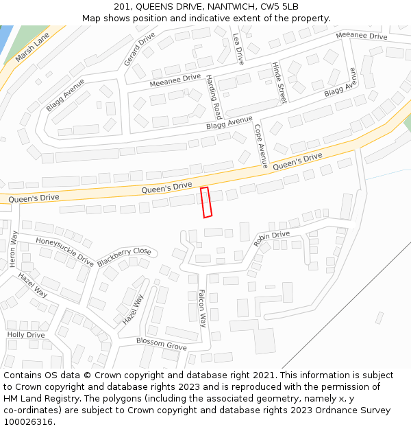 201, QUEENS DRIVE, NANTWICH, CW5 5LB: Location map and indicative extent of plot