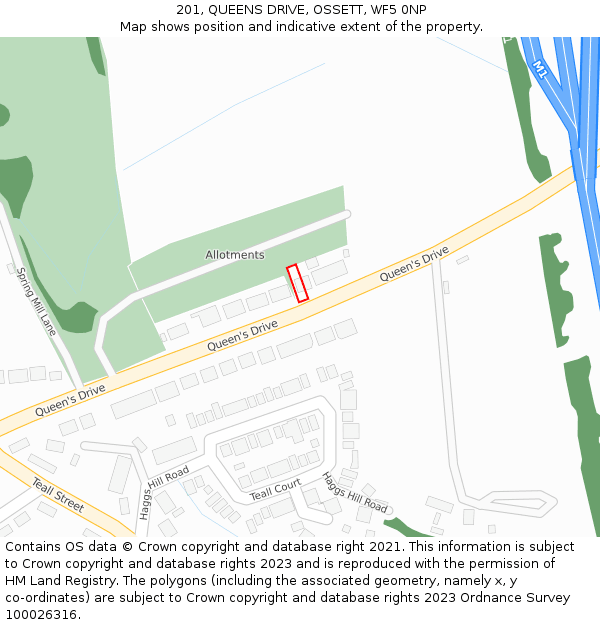 201, QUEENS DRIVE, OSSETT, WF5 0NP: Location map and indicative extent of plot