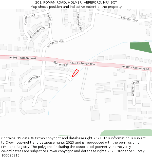 201, ROMAN ROAD, HOLMER, HEREFORD, HR4 9QT: Location map and indicative extent of plot