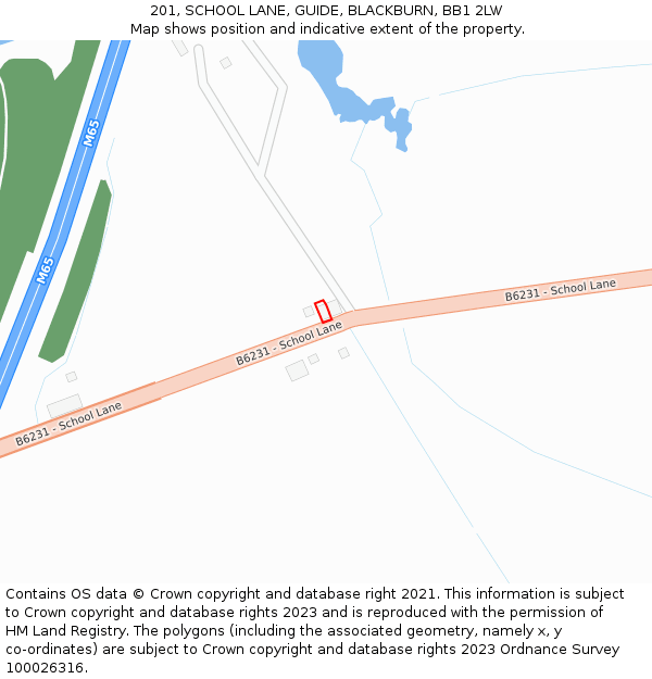 201, SCHOOL LANE, GUIDE, BLACKBURN, BB1 2LW: Location map and indicative extent of plot