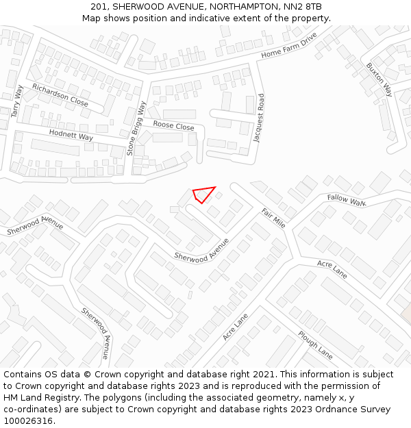 201, SHERWOOD AVENUE, NORTHAMPTON, NN2 8TB: Location map and indicative extent of plot