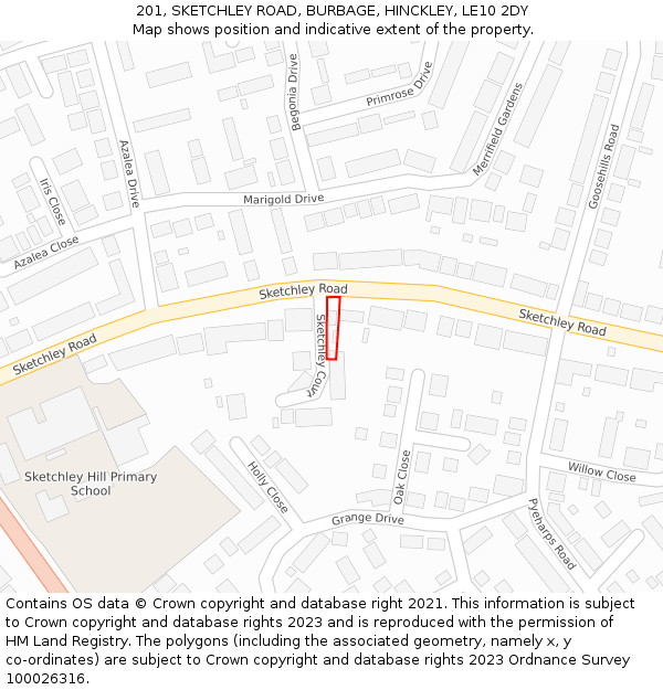 201, SKETCHLEY ROAD, BURBAGE, HINCKLEY, LE10 2DY: Location map and indicative extent of plot