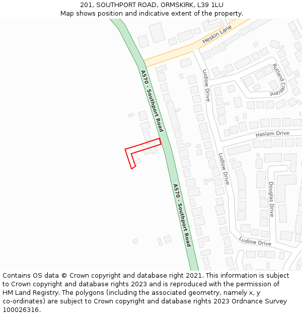 201, SOUTHPORT ROAD, ORMSKIRK, L39 1LU: Location map and indicative extent of plot