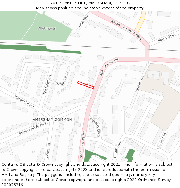 201, STANLEY HILL, AMERSHAM, HP7 9EU: Location map and indicative extent of plot