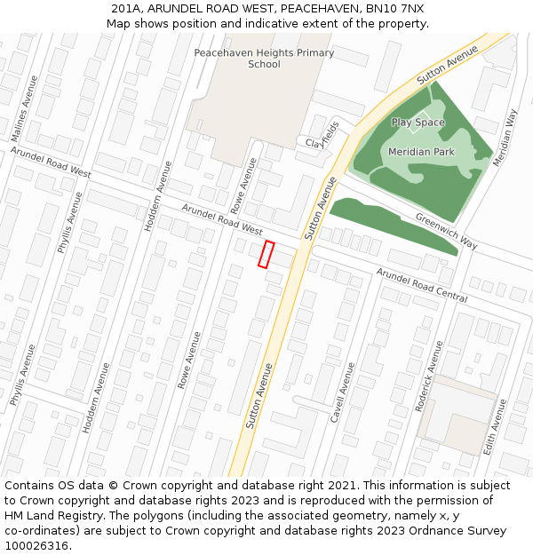 201A, ARUNDEL ROAD WEST, PEACEHAVEN, BN10 7NX: Location map and indicative extent of plot