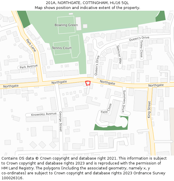 201A, NORTHGATE, COTTINGHAM, HU16 5QL: Location map and indicative extent of plot