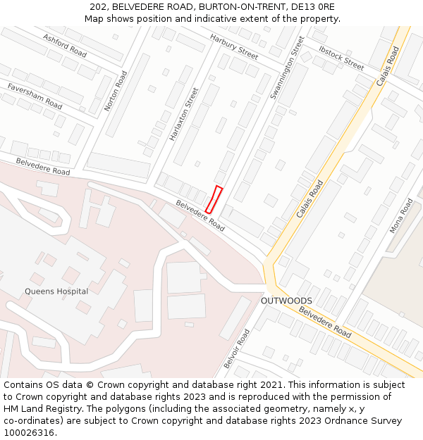 202, BELVEDERE ROAD, BURTON-ON-TRENT, DE13 0RE: Location map and indicative extent of plot