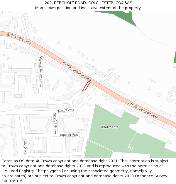 202, BERGHOLT ROAD, COLCHESTER, CO4 5AS: Location map and indicative extent of plot