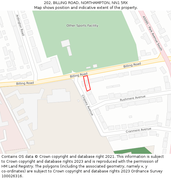 202, BILLING ROAD, NORTHAMPTON, NN1 5RX: Location map and indicative extent of plot