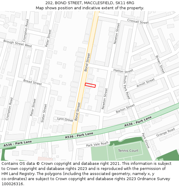 202, BOND STREET, MACCLESFIELD, SK11 6RG: Location map and indicative extent of plot