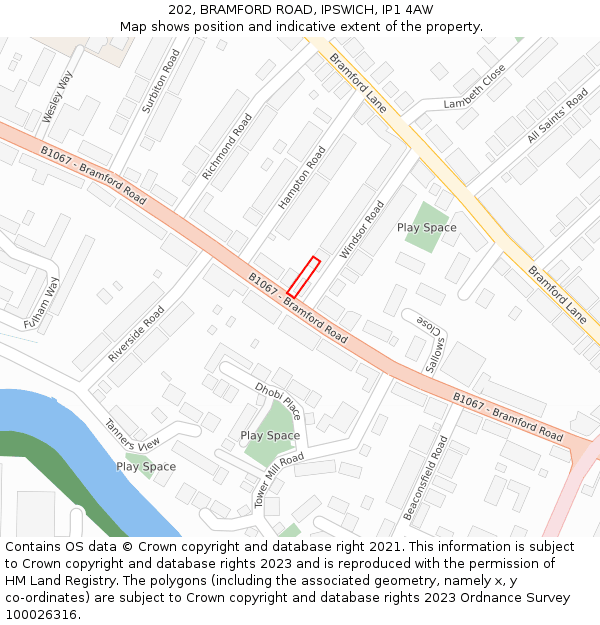 202, BRAMFORD ROAD, IPSWICH, IP1 4AW: Location map and indicative extent of plot