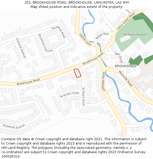 202, BROOKHOUSE ROAD, BROOKHOUSE, LANCASTER, LA2 9NY: Location map and indicative extent of plot