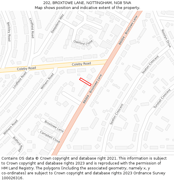 202, BROXTOWE LANE, NOTTINGHAM, NG8 5NA: Location map and indicative extent of plot