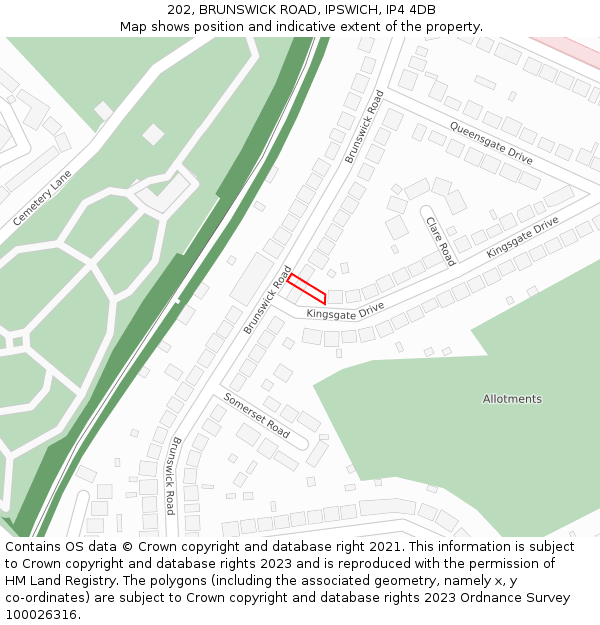 202, BRUNSWICK ROAD, IPSWICH, IP4 4DB: Location map and indicative extent of plot
