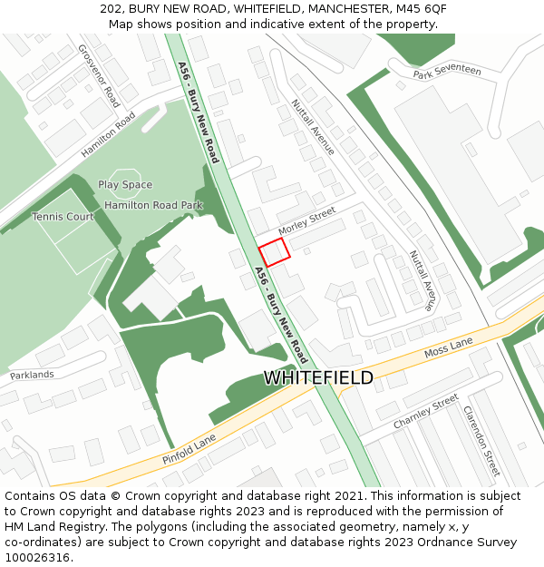 202, BURY NEW ROAD, WHITEFIELD, MANCHESTER, M45 6QF: Location map and indicative extent of plot