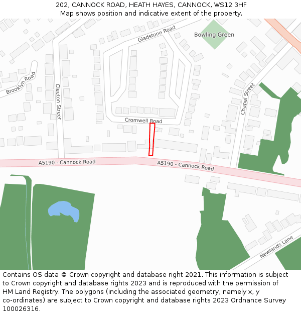 202, CANNOCK ROAD, HEATH HAYES, CANNOCK, WS12 3HF: Location map and indicative extent of plot