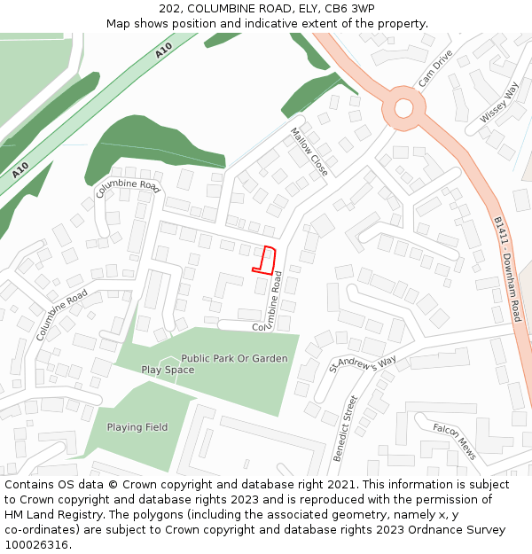 202, COLUMBINE ROAD, ELY, CB6 3WP: Location map and indicative extent of plot