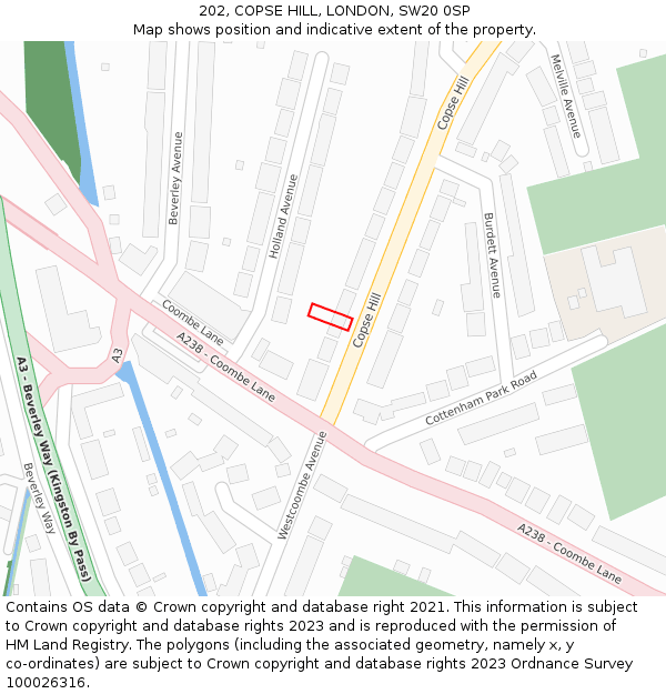 202, COPSE HILL, LONDON, SW20 0SP: Location map and indicative extent of plot