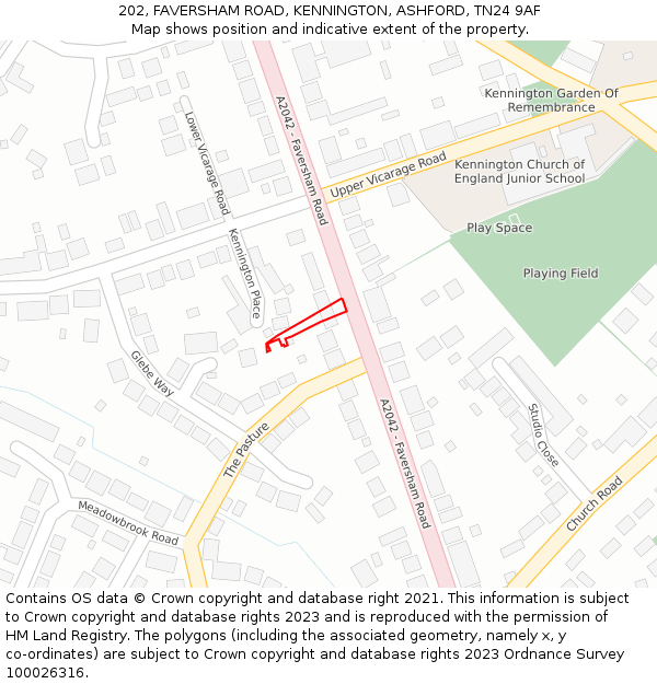 202, FAVERSHAM ROAD, KENNINGTON, ASHFORD, TN24 9AF: Location map and indicative extent of plot