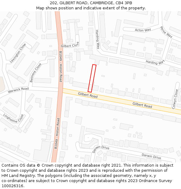 202, GILBERT ROAD, CAMBRIDGE, CB4 3PB: Location map and indicative extent of plot