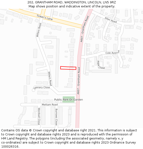 202, GRANTHAM ROAD, WADDINGTON, LINCOLN, LN5 9RZ: Location map and indicative extent of plot