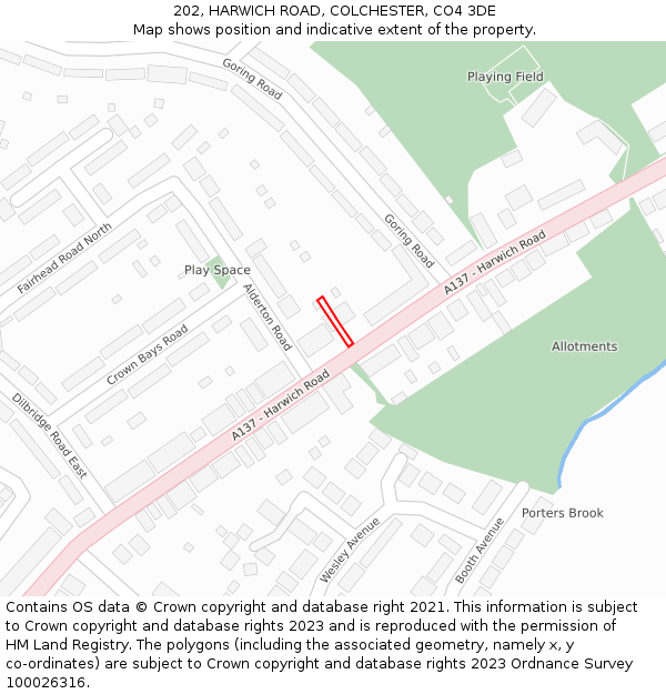 202, HARWICH ROAD, COLCHESTER, CO4 3DE: Location map and indicative extent of plot